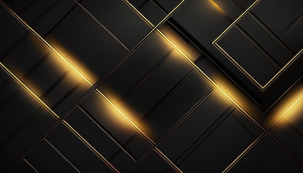 Photo luxury abstract black metal background with golden light lines dark 3d geometric texture illustration