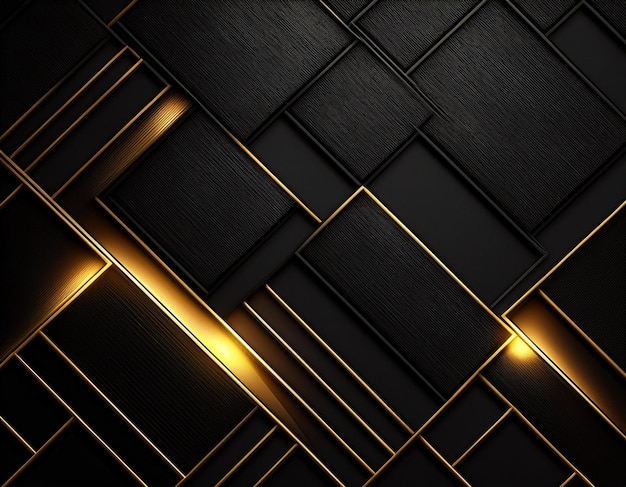 Photo luxury abstract black metal background with golden light lines dark 3d geometric texture illustration