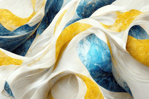 Luxury abstract fluid art paint background Marble blue yellow and white texture