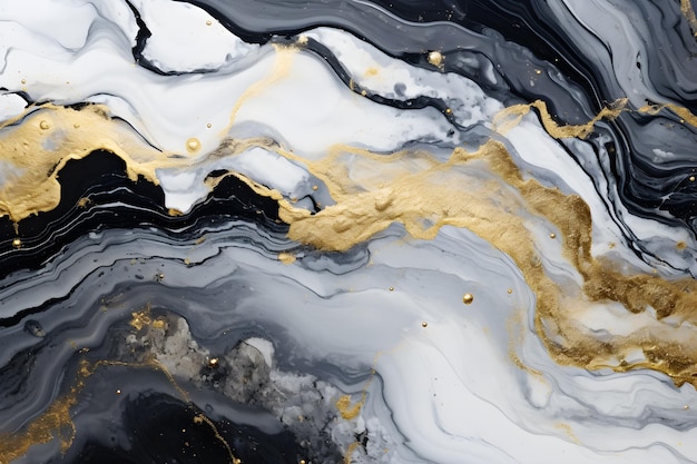 Luxury abstract fluid art painting background alcohol ink technique navy black and gold AI generate