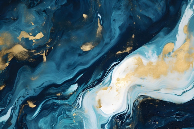 Luxury abstract fluid art painting background alcohol ink technique navy blue and gold AI generate