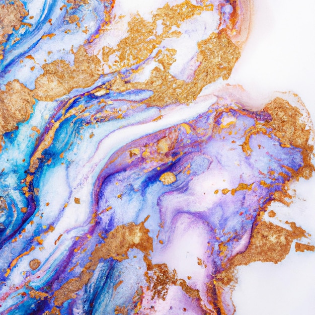 Luxury Abstract Marble Stone Cut in Blue, Purple, Aqua and Glowing Golden Veins Illustration