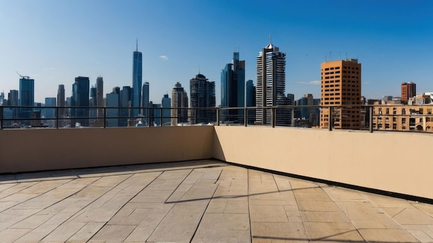 Luxury apartment interior with panoramic city skyline at sunset