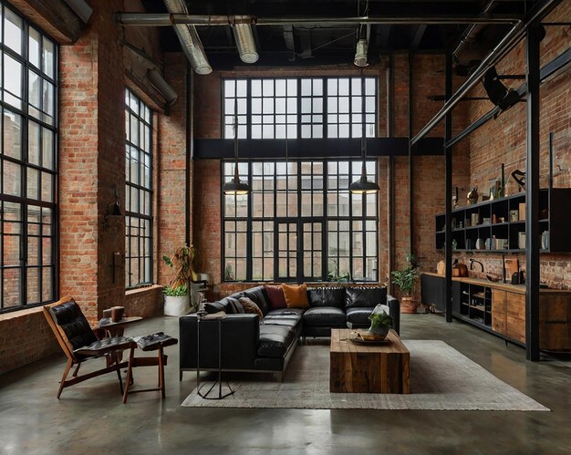 Photo luxury apartment with a free layout in a loft style in dark colors