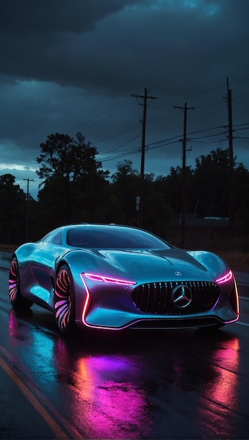 Luxury AVTR Concept Car with Futuristic Neon Lights