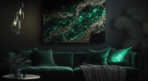 Luxury background with emerald trim and light effect