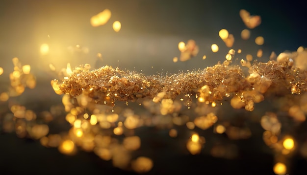 Luxury background with golden dust blurred background bokeh light effects 3D illustration Ai render