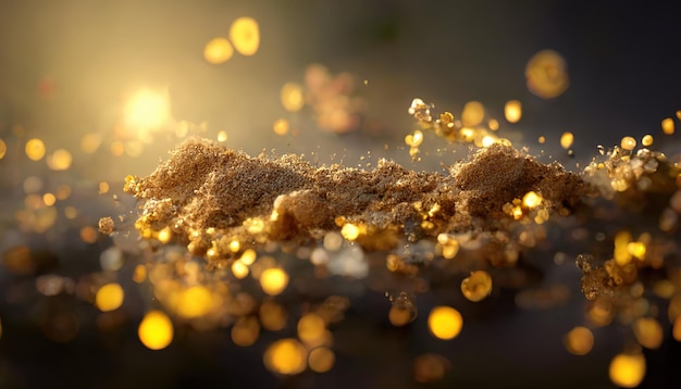 Luxury background with golden dust blurred background bokeh light effects 3D illustration Ai render