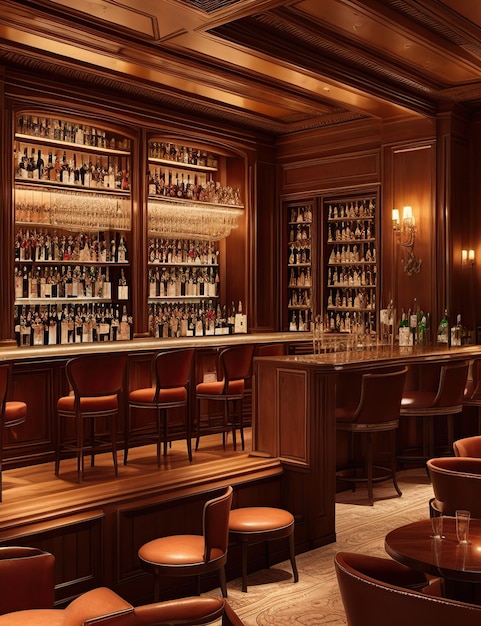 Luxury bar with a variety of fine liquors elaborate cocktails and a sophisticated atmosphere