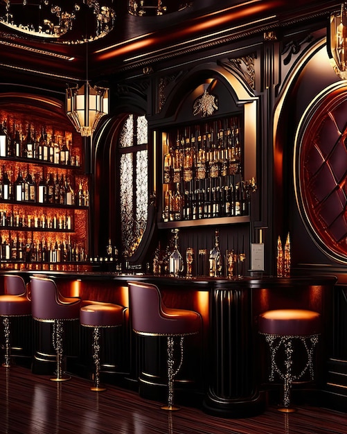 Luxury bar with a variety of fine liquors elaborate cocktails and a sophisticated atmosphere