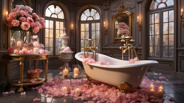 Luxury Bathroom Oasis Vintage Elegance Spa Rose Petal BlissxAxA xAxA