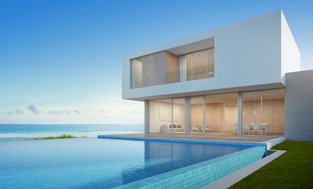 Luxury beach house with sea view swimming pool in modern design.