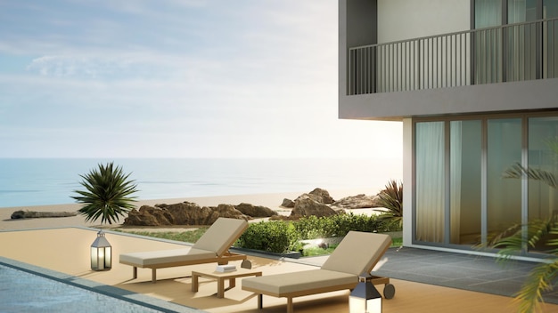 Luxury beach house with sea view swimming pool and terrace in modern design.