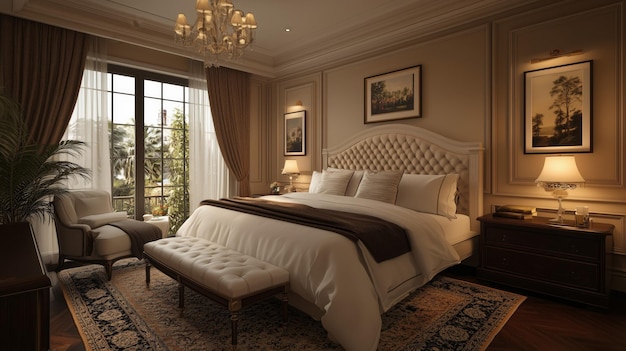 Photo luxury bedroom interior design with elegant furniture and decor