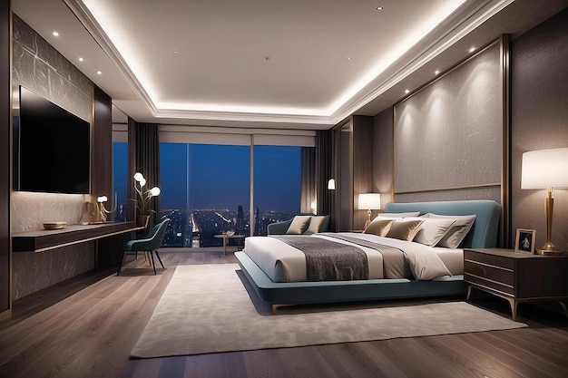 Luxury bedroom with modern design and elegance generative ai luxury room home interior night room