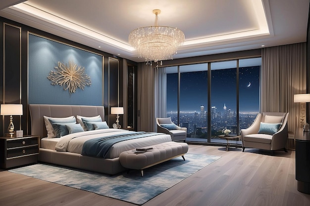 Luxury bedroom with modern design and elegance generative ai luxury room home interior night room