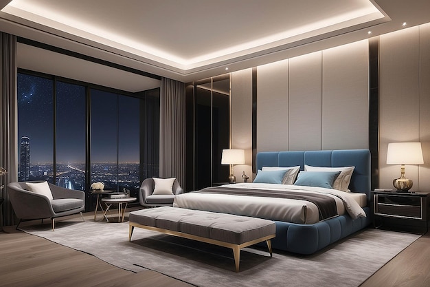 Luxury bedroom with modern design and elegance generative ai luxury room home interior night room