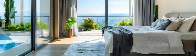 Photo luxury bedroom with panoramic view photo