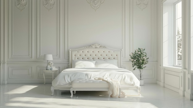 Luxury Bedroom with White Furniture and Floral Accents