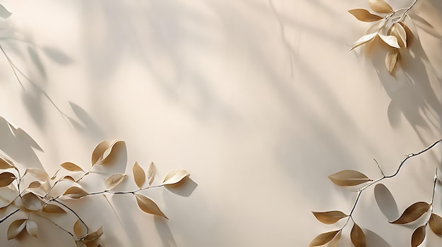 Luxury Beige Brown Stucco Wall with Soft Tropical Tree Leaf Shadows