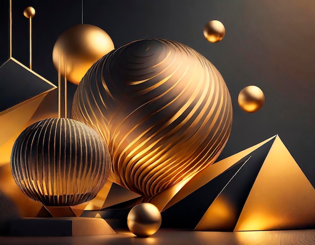 Luxury black background with golden spheres