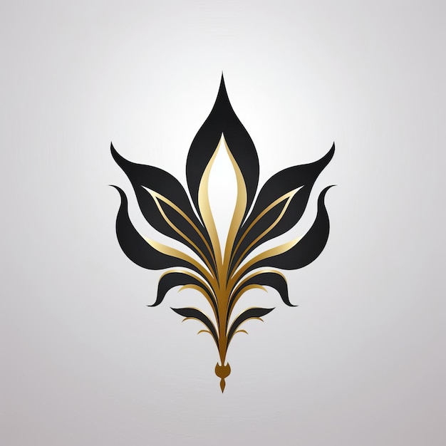 Luxury Black Floral Flower With Gold Leafs Symbolic Identity And Egyptian Iconography