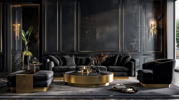 Luxury Black and Gold Living Room Interior Elegance