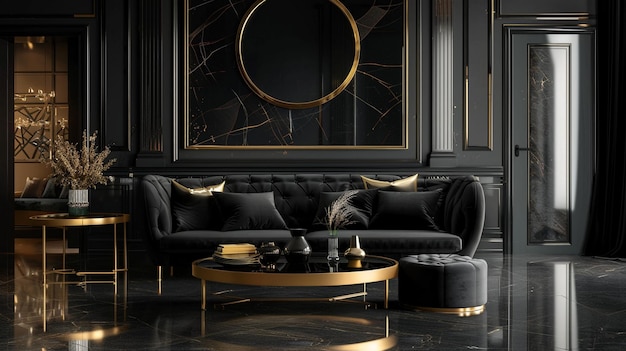 Luxury Black and Gold Living Room Interior Elegance