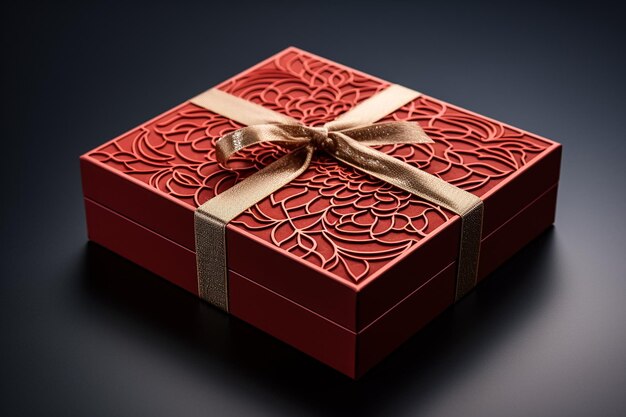 Photo luxury black and red gift box with gold ribbon and floral motifs ai generated