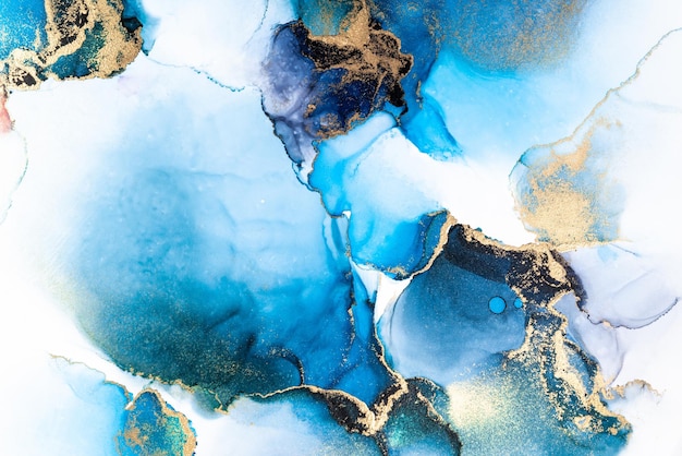 Luxury blue abstract background of marble liquid ink art painting on paper .