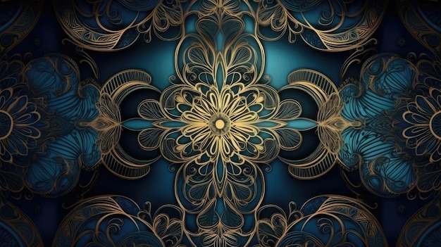 Luxury blue and golden background generative ai