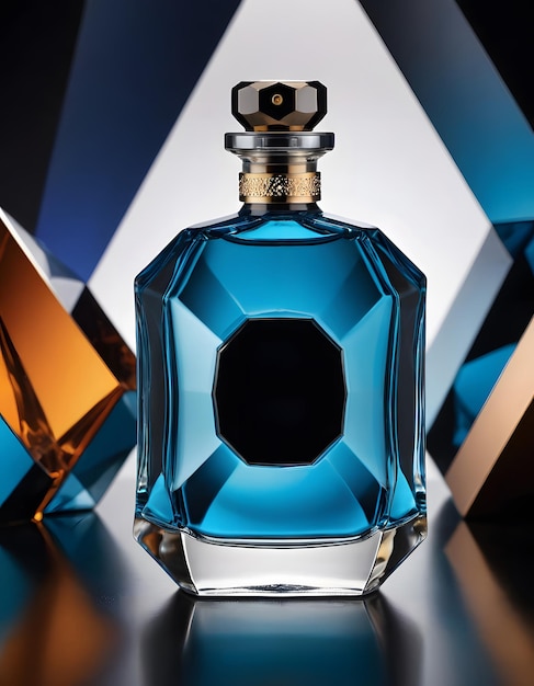 Luxury Blue Perfume Bottle on a Geometric Background