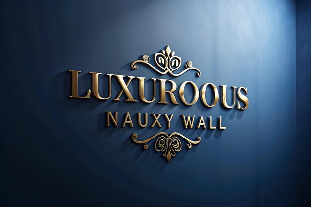 Luxury Blue Wall 3D Golden Logo Mockup Design