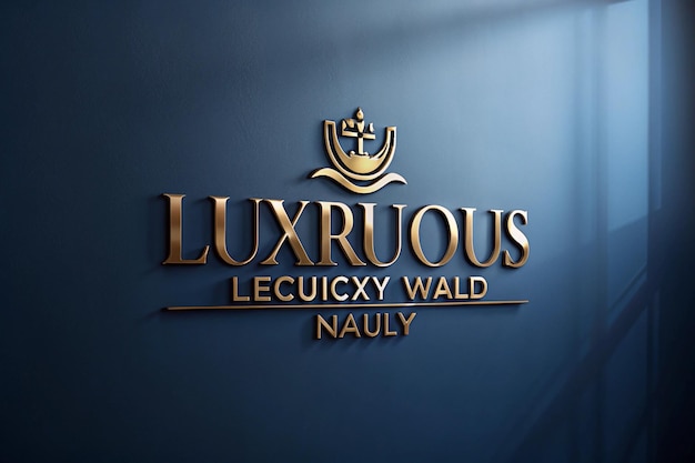 Luxury Blue Wall 3D Golden Logo Mockup Design