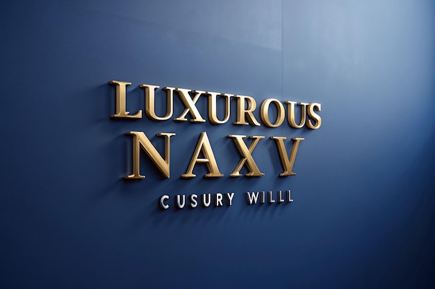 Luxury Blue Wall 3D Golden Logo Mockup Design