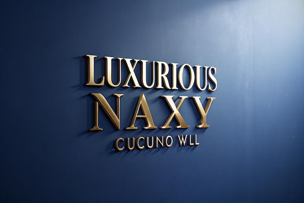 Luxury Blue Wall 3D Golden Logo Mockup Design