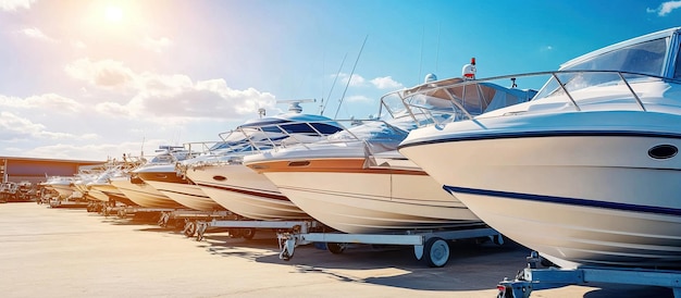 Luxury Boats Lined Up on Trailer