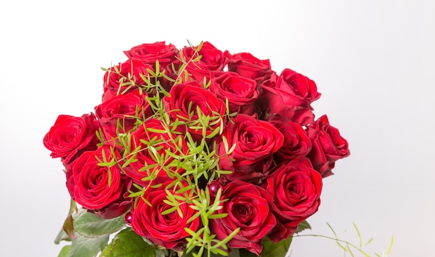 Luxury bouquet made of red roses in flower shop Valentines Bouquet of red roses