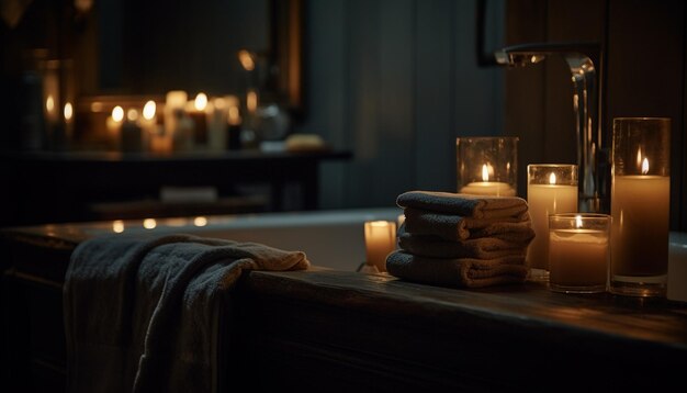 Photo luxury candle burning in tranquil spa glowing with relaxation generated by ai