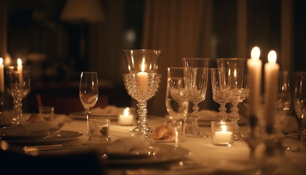 Luxury candlelit celebration on elegant dining table generated by AI