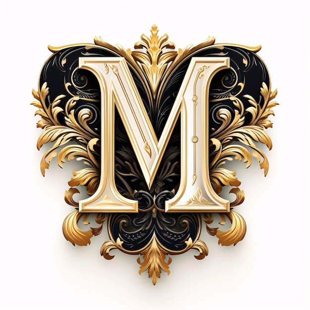 Luxury capital letter M in Victorian style 3D rendering