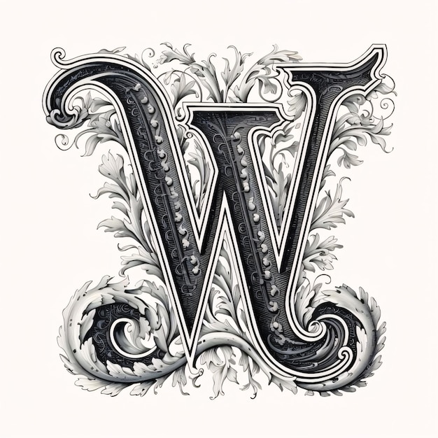 Photo luxury capital letter w in victorian style with ornament decor