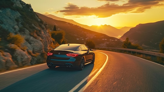 Luxury Car Embarks on a Scenic Mountain Journey Generative AI