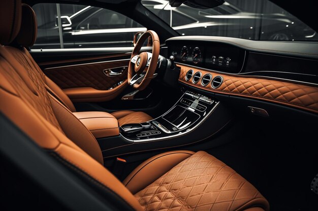 Photo luxury car interior in brown and black colors