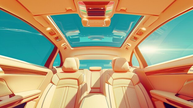 Luxury Car Interior with Panoramic Sunroof Sunlit View