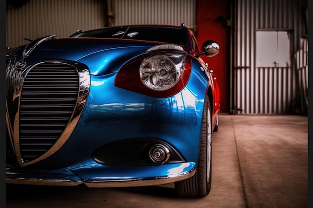 Luxury car park in indoor garage in close up view