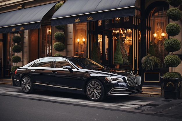 Photo luxury car parked outside upscale hotel entrance stylish vehicle performance car image or picture