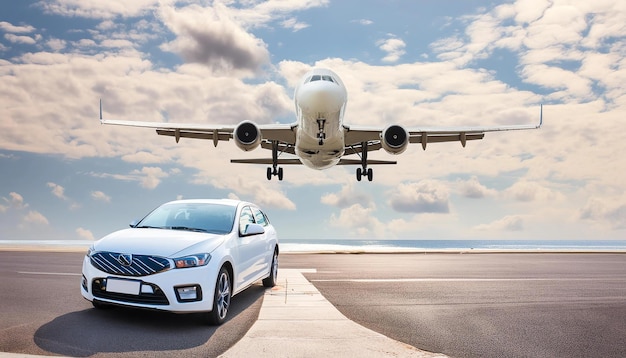 Photo luxury car and private jet