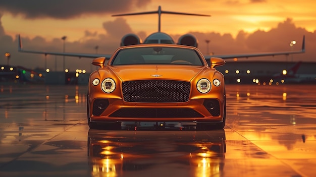 Luxury Car at Sunset on the Tarmac