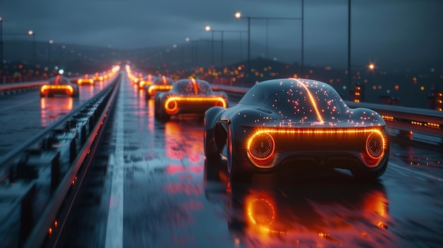 Luxury Car Through the NeonLit Streets Generative AI